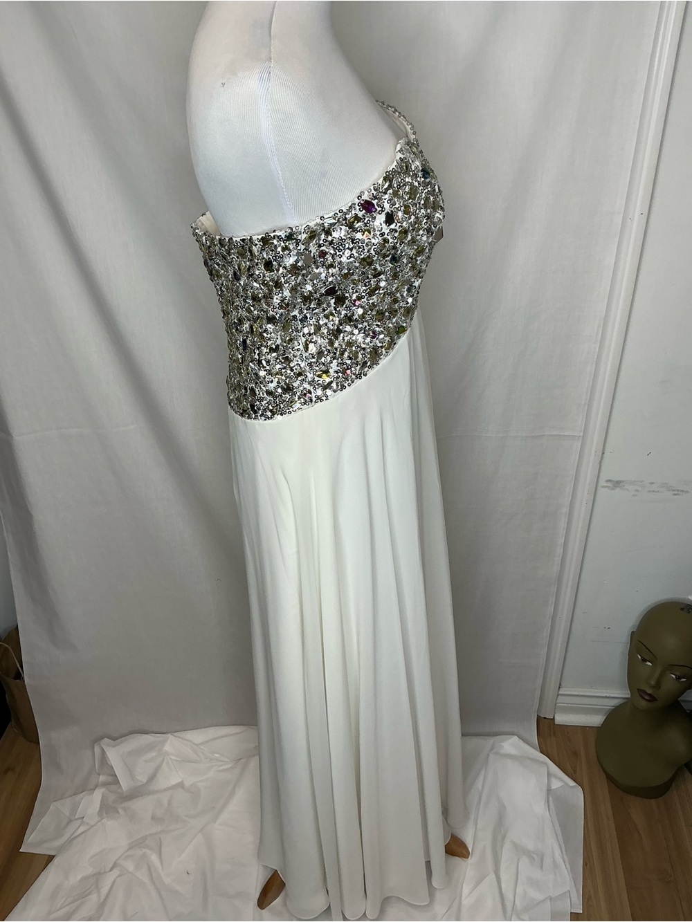 2158 - Strapless White Evening Gown with Silver Crystal Bodice - Picture 6 of 9